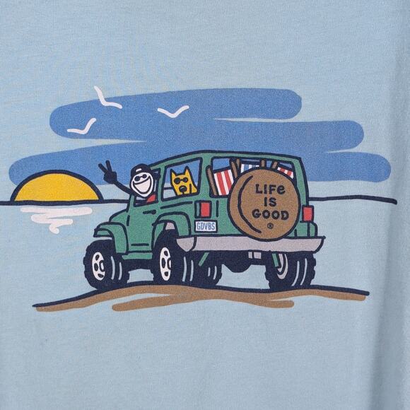 Life Is Good Womens Small Crusher Lite Blue Graphic Tee Road Trip Sunset Camper - Picture 2 of 4